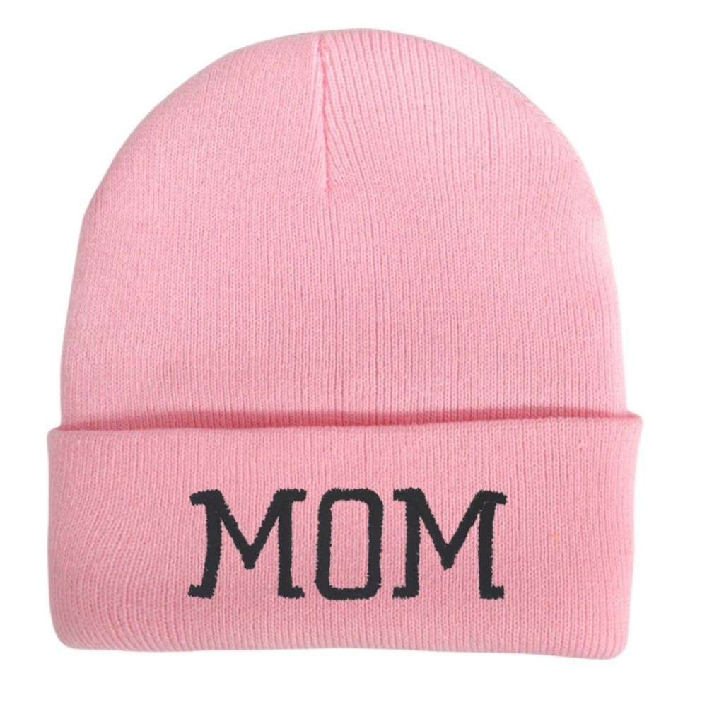 Beanie Cuffed Knit - ミニマルな親子お揃いママパパビーニー帽 伸縮性のある柔らかい冬用スカルキャップ カフ付きスタイル 文字刺繍ビーニー カップルギフト