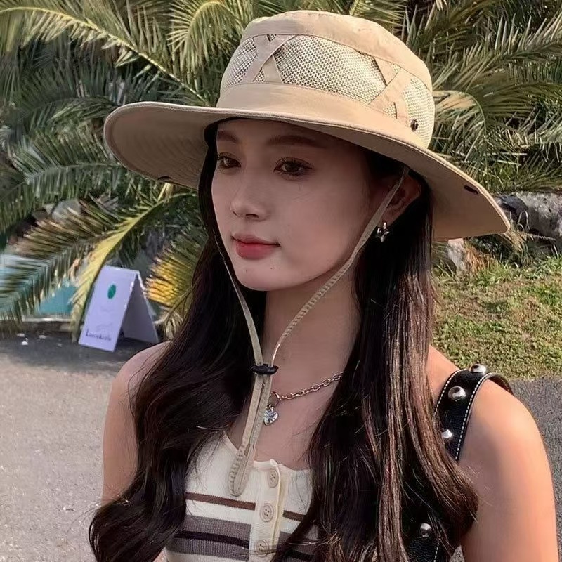 Sun Hat Wide Brim - 1 個夏の男性バケットハット屋外 UV 保護ワイドつばパナマハイキング帽子メッシュ漁師帽子ビーチ日焼け止めキャップ