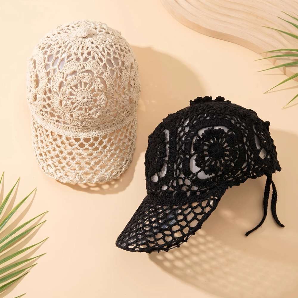 手編み中空野球帽 女性用 通気性メッシュサンハット 調節可能 - Baseball Cap Structured のレビューと価格