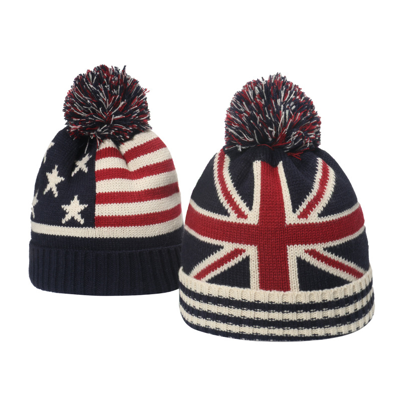 冬用ビーニー、英国とアメリカの国旗デザインの暖かいニット帽、 - Beanie Cuffed Knit のレビューと価格