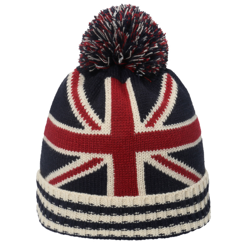 冬用ビーニー、英国とアメリカの国旗デザインの暖かいニット帽、 - Beanie Cuffed Knit のレビューと価格